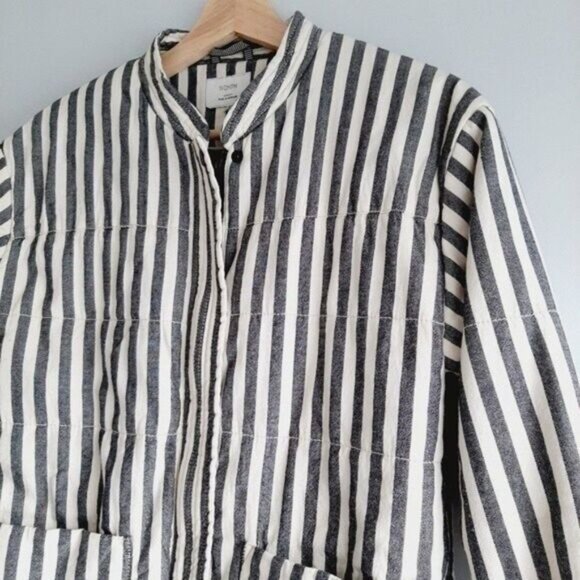 NUMPH - Anthro Womens Grey Striped Zip-Front Bomber Jacket Sz XS / S - Picture 6 of 13